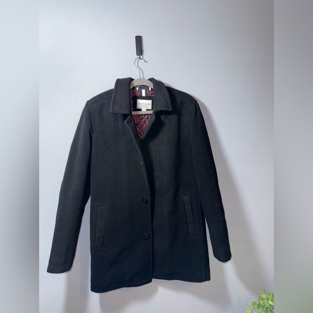 Cole Haan Men’s Black  Wool Blend Car Pea coat Coat Size Small EUC cozy